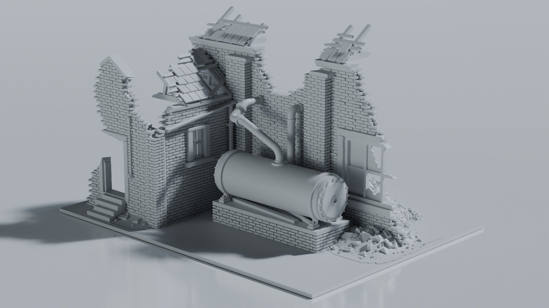 Ruined Industrial Factory with Storage Tank