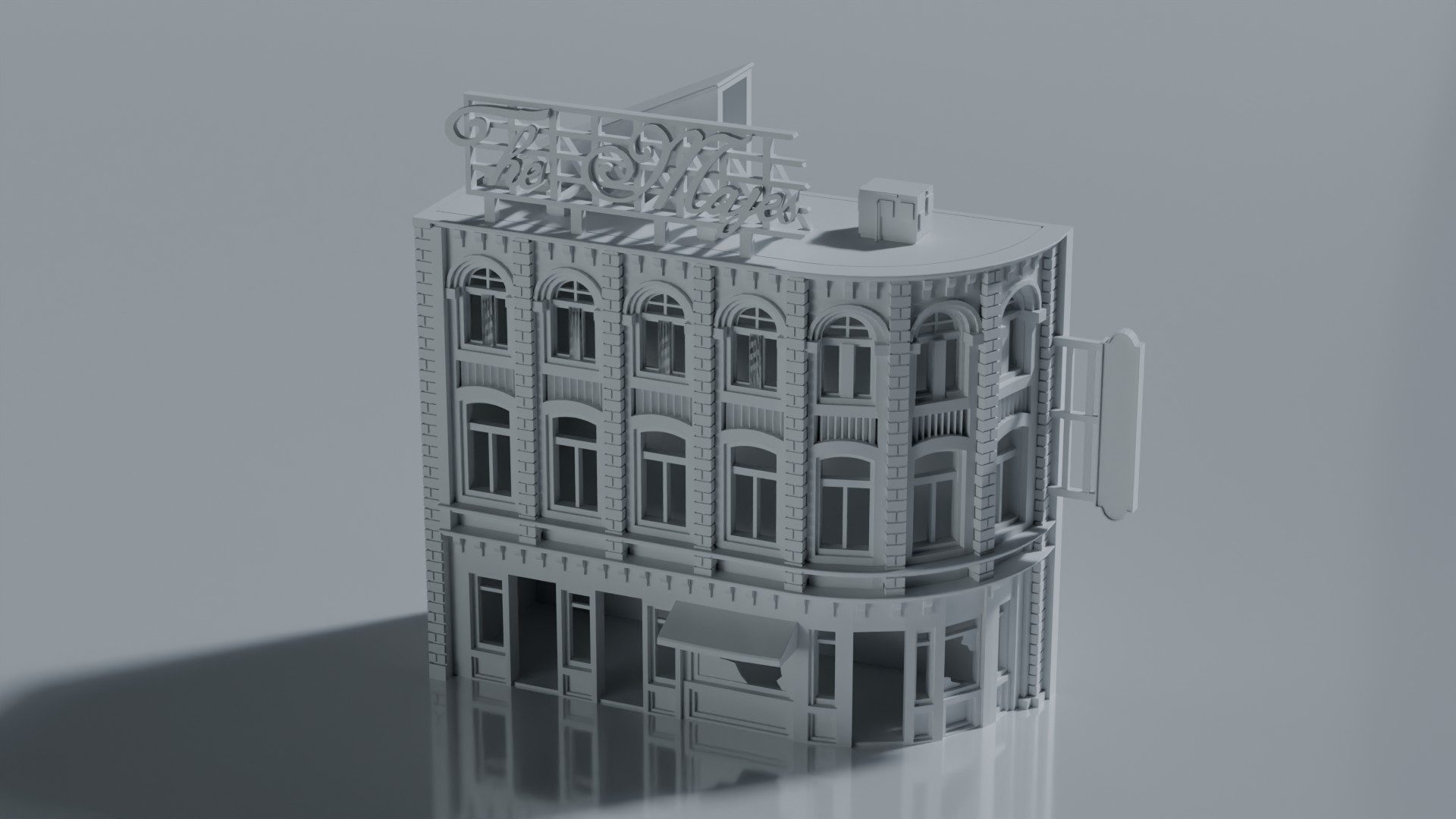Town Building Hotel Building with Rooftop Sign - Image 1