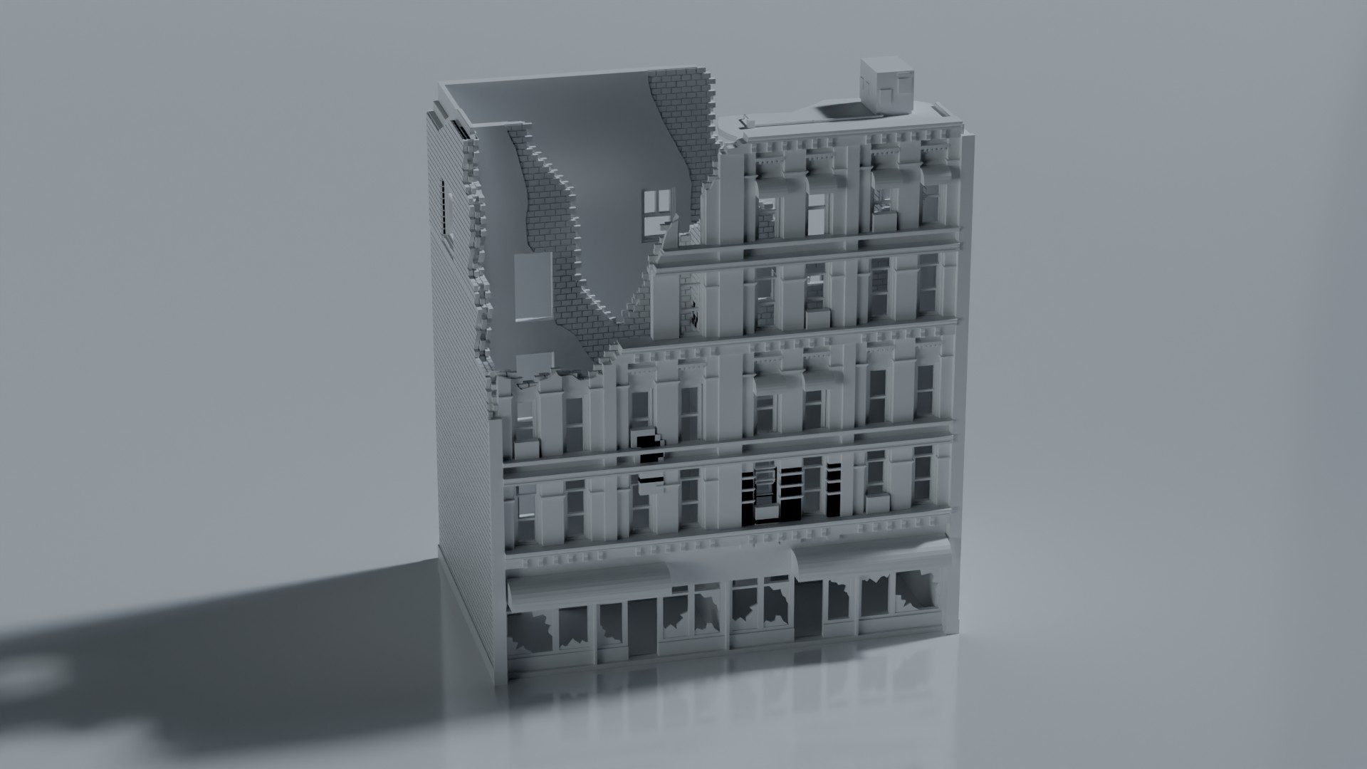 Ruined Multi-Story Commercial City Building