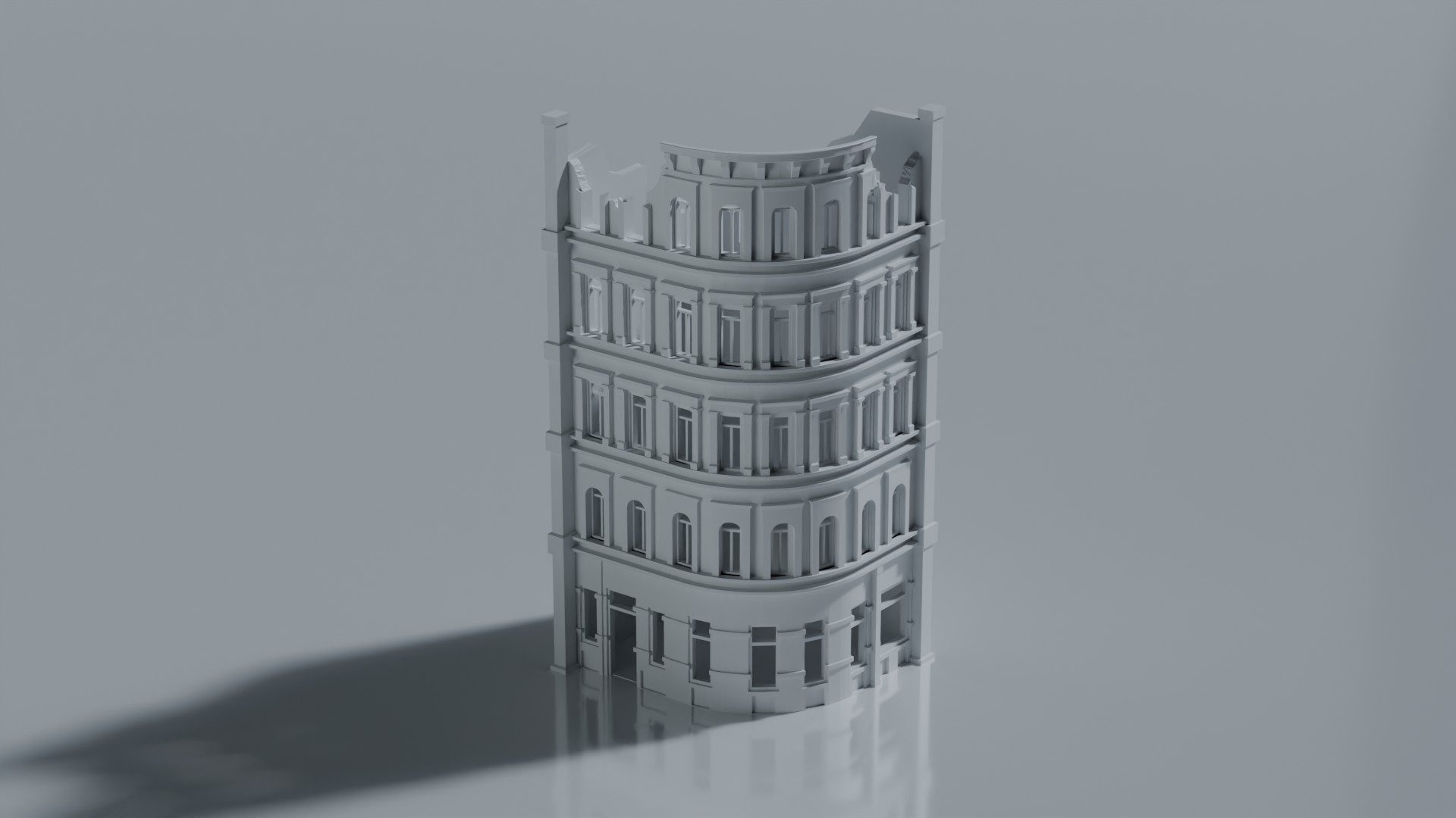 Ruined Curved Corner Town Building